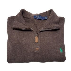Mens Polo Ralph Lauren 1/4 Zip Collar Cotton Knit Pullover Sweater Pony Brown L